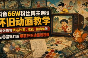 抖音66W粉丝博主亲授怀旧动画教学,可做抖音精选独家、收徒、接商单等,从零基础打造爆款怀旧动画短视频