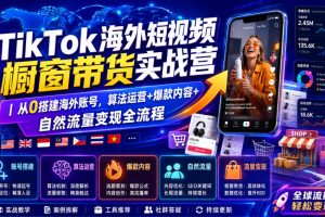 TikTok海外短视频橱窗带货实战营|从0搭建海外账号,算法运营+爆款内容+自然流量变现全流程