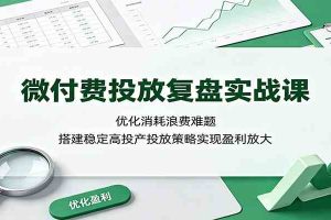 微付费投放复盘实战课:优化消耗浪费难题,搭建稳定高投产投放策略实现盈利放大