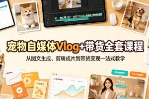 宠物自媒体Vlog+带货全套课程|从图文生成、剪辑成片到带货变现一站式教学