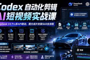 (19711期)Codex自动化剪辑AI短视频实战课|DeepSeek V4 Pro多API联动,图文成片封装Skill全流程