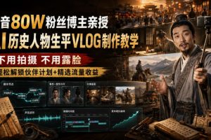 抖音80W粉丝博主的AI历史人物生平VLOG教学,不用拍摄不用露脸,AI帮你搞定,轻松解锁伙伴计划+精选收益
