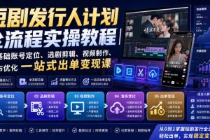 短剧发行人计划全流程实操教程｜零基础账号定位、选剧剪辑、视频制作、发布优化一站式出单变现课​