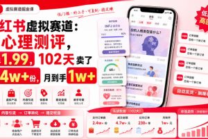 小红书虚拟赛道：做心理测评，一单1.99，102天卖了2.4w+份，月到手1w+