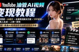 (19774期)YouTube油管AI视频变现教程-更新:账号搭建×AI成片×去重限流解决方案×YPP变现×AI真人生成×人物一致性