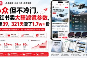 小众但不冷门，小红书卖大疆滤镜参数，一单39，321天卖了1.7w+份