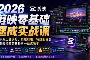 2026剪映零基础速成实战课｜新手从工具认知、剪辑剪辑、特效配音到爆款短视频完整制作一站式教学