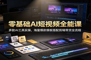 零基础AI短视频全能课：多款AI工具实操，海量爆款模板搭配剪辑带货全流程