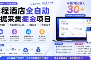 携程酒店采集挂G项目,批量可矩阵,单机轻松日入300+,开启你的睡后收入模式!【揭秘】