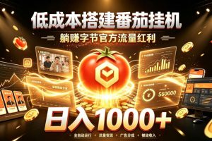 低成本搭建番茄挂G，躺賺字节官方流量红利，日入1k+，全程傻瓜式落地【揭秘】