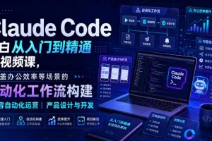 Claude Code小白从入门到精通系视频课，覆盖办公效率等场景的自动化工作流构建|内容自动化运营|产品设计与开发