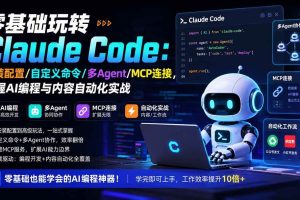 （19888期）零基础玩转Claude Code：安装配置/自定义命令/多Agent/MCP连接，掌握AI编程与内容自动化实战