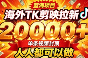 海外TK拉新最新玩法,剪映就能做,不用经验不用粉丝,单条视频收益上限2W+