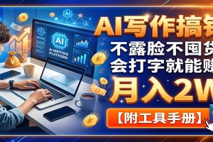 AI写作搞钱：不露脸不囤货，会打字就能赚，月入2W【附工具手册】