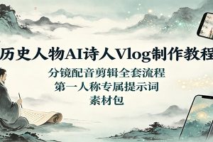 历史人物AI诗人Vlog制作教程:分镜配音剪辑全套流程,第一人称专属提示词素材包
