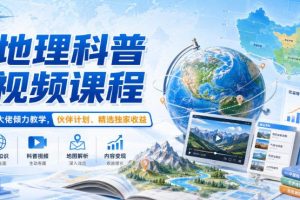 地理科普视频课程,某大佬倾力教学,伙伴计划、精选独家收益