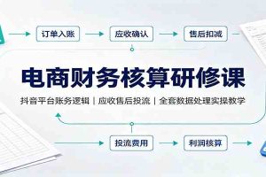电商财务核算研修课：抖音平台账务逻辑，应收售后投流，全套数据处理实操教学