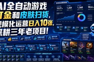 AI全自动游戏打金和皮肤扫货，规模化运营日入10张，深耕三年老项目！【揭秘】
