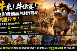 牛来！牛德赛！电影级动画片制作流程详细分享！电影工作室Higgsfield一站式创作平台，完整创作流程