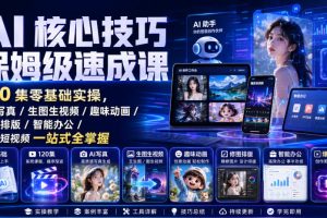 AI核心技巧保姆级速成课|120集零基础实操,AI写真/生图生视频/趣味动画/修图排版/智能办公/爆款短视频一站式全掌握(更新)