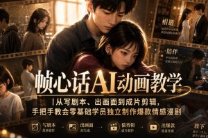 帧心话AI动画教学|从写剧本、出画面到成片剪辑,手把手教会零基础学员独立制作爆款情感漫剧