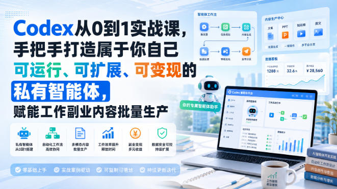 Codex从0到1实战课，手把手打造属于你自己可运行、可扩展、可变现的私有智能体，赋能工作副业内容批量生产