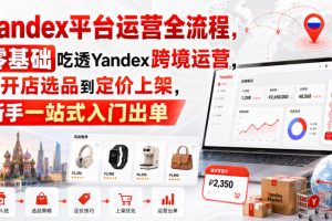 Yandex平台运营全流程，零基础吃透Yandex跨境运营，从开店选品到定价上架，新手一站式入门出单