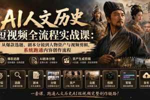 (20074期)AI人文历史短视频全流程实战课:从爆款选题、剧本分镜到人物资产与视频剪辑,系统跑通内容创作流程