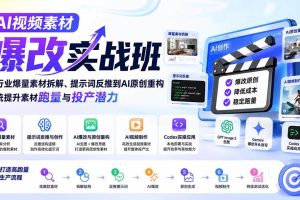 （20110期）AI视频素材爆改实战班-更新8月：从行业爆量素材拆解、提示词反推到AI原创重构，系统提升素材跑量与投产潜力