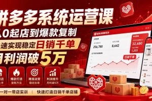（20124期）拼多多系统运营课(更新8月)，从0起店到爆款复制，快速实现稳定日销千单，月利润破5万