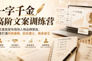 一字千金高阶文案训练营,从文案底层布局到人物品牌塑造,一套打通内容涨粉、信任建立、商业成交