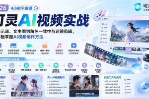 (20136期)2026可灵AI视频实战-4小时干货课:从提示词、文生图到角色一致性与运镜剪辑,零基础掌握AI视频制作方法