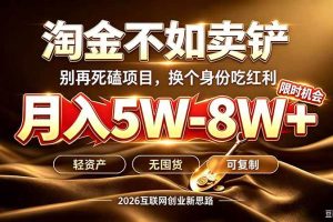 （20152期）别再傻乎乎埋头跑项目！互联网真正赚钱逻辑：做卖铲人，拒绝当韭菜，逆风翻盘月入5-8W+