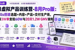 （20242期）AI虚拟产品训练营PRO版-9月完结：Skills搭建选题+内容+产品+交付生产线，拆解3W单变现60W与20天1.2W GMV案例