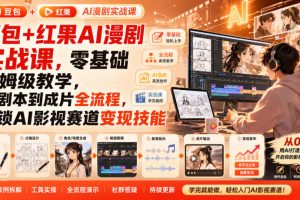 豆包+红果AI漫剧实战课，零基础保姆级教学，从剧本到成片全流程，解锁AI影视赛道变现技能