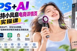 （20273期）PS+AI手持小风扇电商详情页实操课：PS结合GPT、豆包与AI修图，从产品精修到详情页海报全流程实战