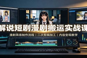 解说短剧漫剧搬运实战课：漫剧简易制作流程，二次剪辑加工，内容变现教学