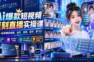 （20304期）最新Ai爆款短视频复刻直播实操课，一比一还原爆款视频，动作，表情，细节，都1比1