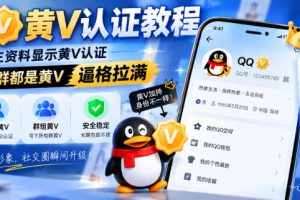 QQ黄V认证教程，个人主资料显示黄V认证，号下所有群都是黄V，逼格拉满