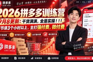 (20338期)2026拼多多训练营9月8更新:干货满满,全是实操!!!每节课3个小时以上,主打强付费,微付费