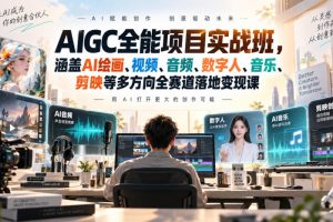 AIGC全能项目实战班，涵盖AI绘画、视频、音频、数字人、音乐、剪映等多方向全赛道落地变现课