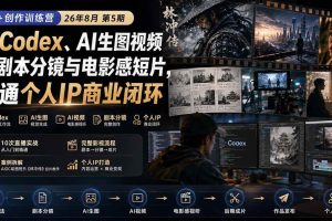 （20348期）AI+创作训练营26年第5期-更新：从Codex、AI生图视频到剧本分镜与电影感短片，跑通个人IP商业闭环