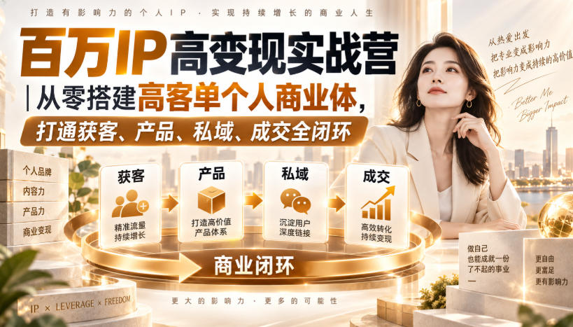 百万IP高变现实战营|从零搭建高客单个人商业体,打通获客、产品、私域、成交全闭环