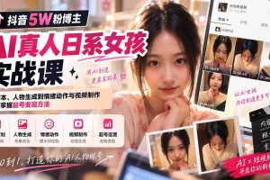 (20387期)抖音5W粉博主AI真人日系女孩实战课:从剧本、人物生成到情绪动作与视频制作,系统掌握起号变现方法