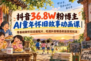 抖音36.8W粉博主AI童年怀旧故事动画课|零基础做怀旧动画短片,吃透抖音精选收益变现玩法