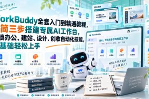 WorkBuddy全套入门到精通教程，极简三步搭建专属AI工作台，解锁办公、建站、设计、创收自动化技能，零基础轻松上手