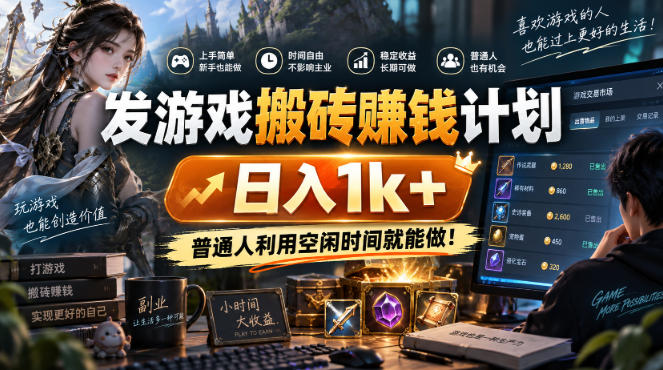 发游戏搬砖賺钱计划，日入1k+，普通人利用空闲时间就能做！【揭秘】