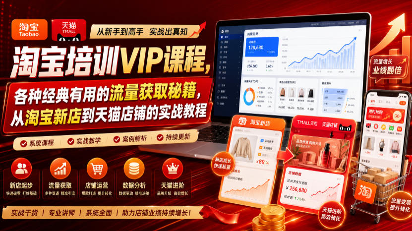 淘宝培训VIP课程，各种经典有用的流量获取秘籍，从淘宝新店到天猫店铺的实战教程（更新09月17日）