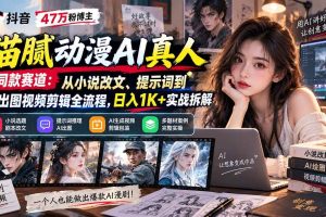 (20524期)抖音47万粉博主猫腻动漫AI真人同款赛道:从小说改文、提示词到AI出图视频剪辑全流程,日入1K+实战拆解