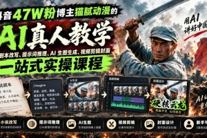 抖音47W粉博主猫腻动漫的AI真人漫剧教学,小说剧本改写、提示词推理、AI生图生成、视频剪辑封面一站式实操课程